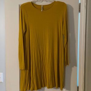Mustard Long Sleeve T shirt Dress with Pockets